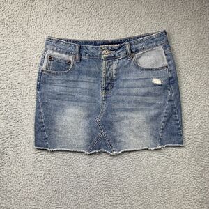 Maurices Skirt Juniors 5 Blue Denim Distressed Button Fly Coastal Cowgirl